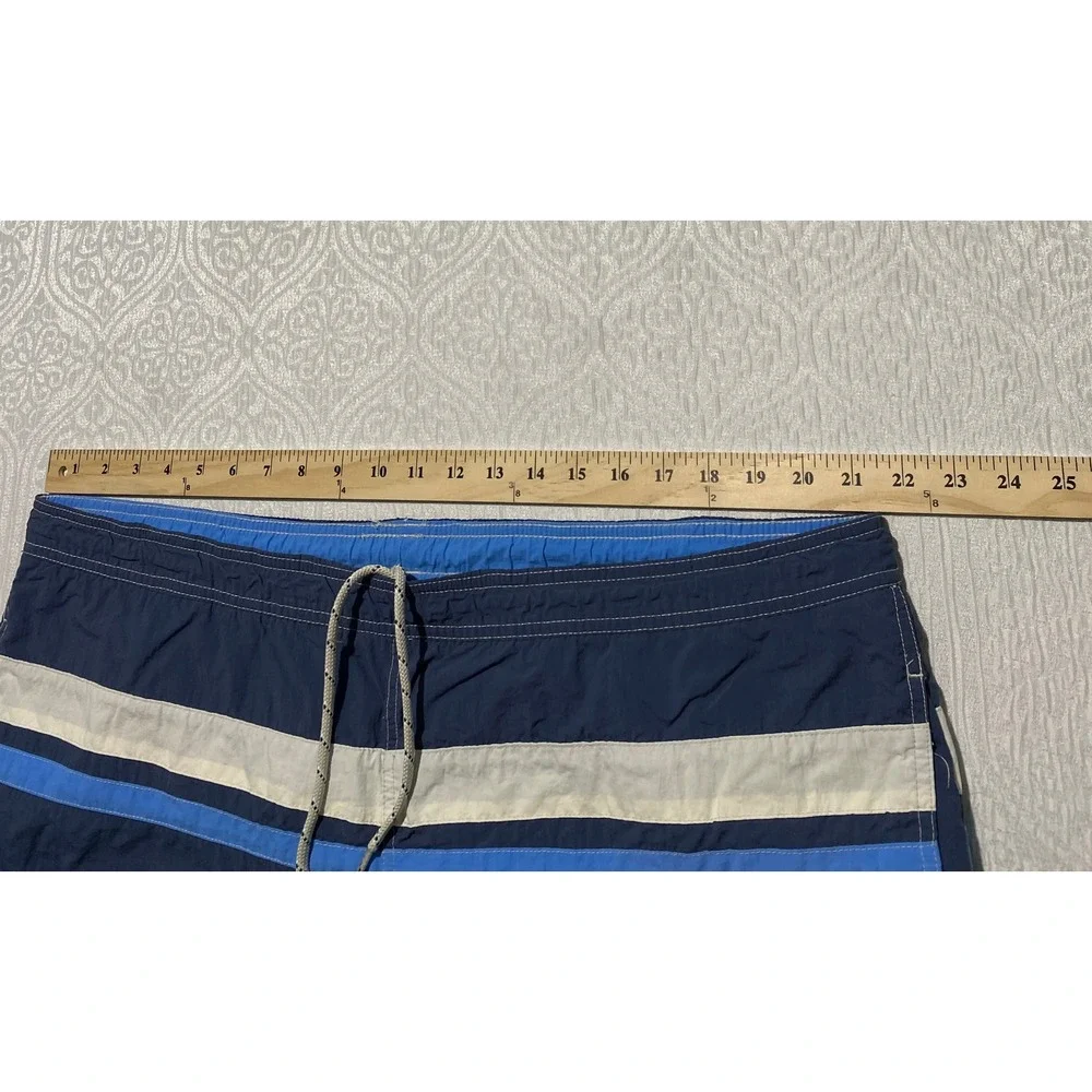 Chaps Mens Swim Trunks XL Navy‎ Blue Striped Cargo Pocket Nylon Board Shorts